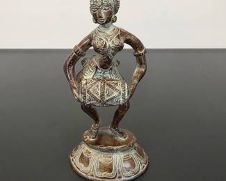 Lot #26 - Vintage Tribal Woman Playing Drum Handcrafted Cast Metal Figurine Sculpture