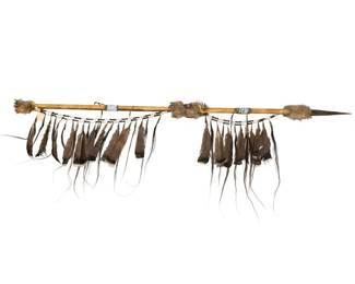 Lot #59 - Native American Handmade Spear with Leather, Bead, and Feather Detailing