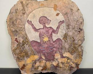 Lot #19 - Mixed Media Art "Giving Birth" Figure Artwork with Natural Elements, Signed Anderson 1995