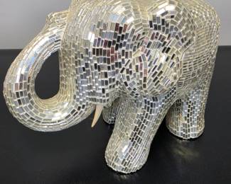 Lot #40 - Handmade Mosaic Elephant Sculpture #1 with Mirrored Glass Tiles by Artist Jobi from Brazil