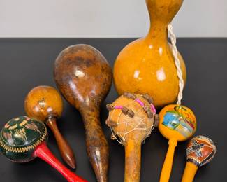 Lot #23 - Handcrafted Wooden Maracas & Gourds with Native American Style Designs