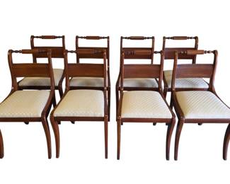 Lot #9 - Set of 8 Vintage Willett Furniture Co. Mid-Century Wood Dining Chairs with Turned Backrest Detail and Upholstered Seat