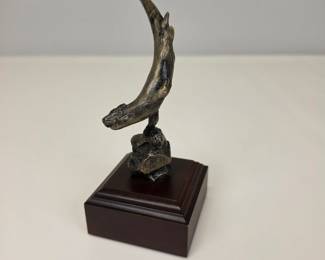 Lot #35 - Wally Shoop Handcrafted Bronze Metal Otter Sculpture on Wood Base - Unique Wildlife Art Figurine