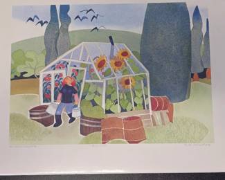 Lot #61 - Rie Muñoz Limited Edition Double Signed Lithograph "Greenhouse" Art 1986
