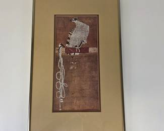 Lot #74 - Antique Japanese Falconry Print Bird of Prey Layered Mat with Golden Metal Frame