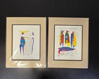 Lot #62 - StoryPeople Brian Andreas Colorful Watercolor & Ink Lithographs: Bad Witches and Opera Man, with Handwritten Text