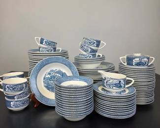 Lot #44 - Blue and White Currier & Ives The Old Grist Mill Unsglazed Print Dinnerware Set