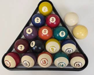 Lot #72 - Vintage Mid-Century Billiards Pool Balls Set with Triangle Rack