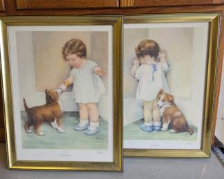 Lot #17 - Two Vintage Bessie Pease Gutmann Lithographs 'The Reward' & 'In Disgrace' - Priceless Prints Rockford, Illinois 1982