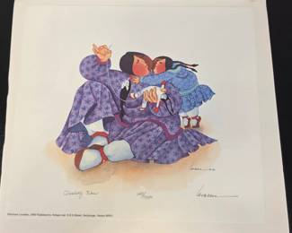 Lot #60 - 1990 Barbara Lavallee Limited Edition Double Signed Lithograph "Quality Time" Native Alaskan Art