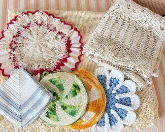 Crocheted Doilies, Pot Holders, Table Cloths