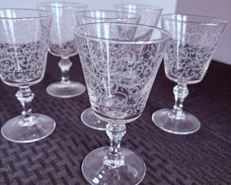 French Etched Wine Glasses
