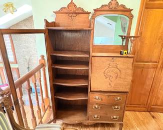 Antique Curio Cabinet with Secretary Desk