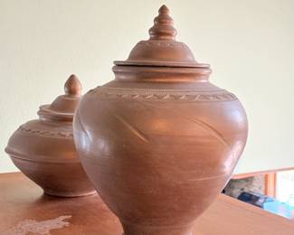 Terra Cotta Lidded Urns