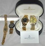 From left women's14k Continetal Geneva watch; Swiss made H Stern stamped 21670; 18k Bertolucci Pulchra w/box; Rolex Oyster Quartz Day Date Speidel stamped band