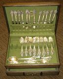 Wallace sterling silverware set & Naken solid oak silverware chest