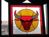 Go Chicago Bulls basketball, stained glass window hanging