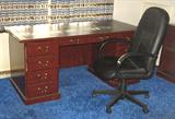 Sturdy wood office study desk & rolling office chair, one of 2 desks in home