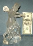 The paper currency is 6 inches to give you a size perspective on this art glass, crystal man & woman figurine has Made in France paper label & is 10 in. tall
