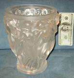 Lalique France signed measures 9 1/2 in. tall x 6 1/2 in. opening at top, scenes of women