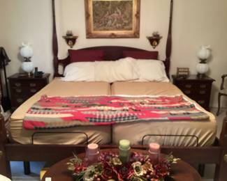 King size bed with new adjustable Serta mattress and high boy.