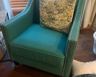 TEAL ACCENT CHAIR WITH NAILHEAD TRIM