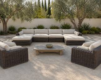 Restoration Hardware outdoor sectional and 2 armchairs