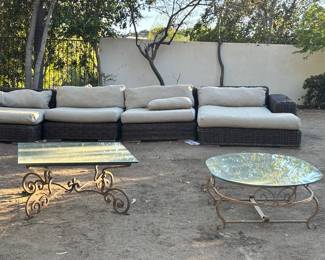 Outdoor iron base and glass coffee table