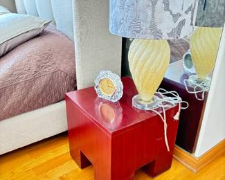 Side Table, night stand Murano style table lamps a Pair