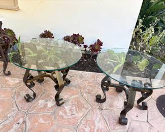 outdoor brass and glass side tables