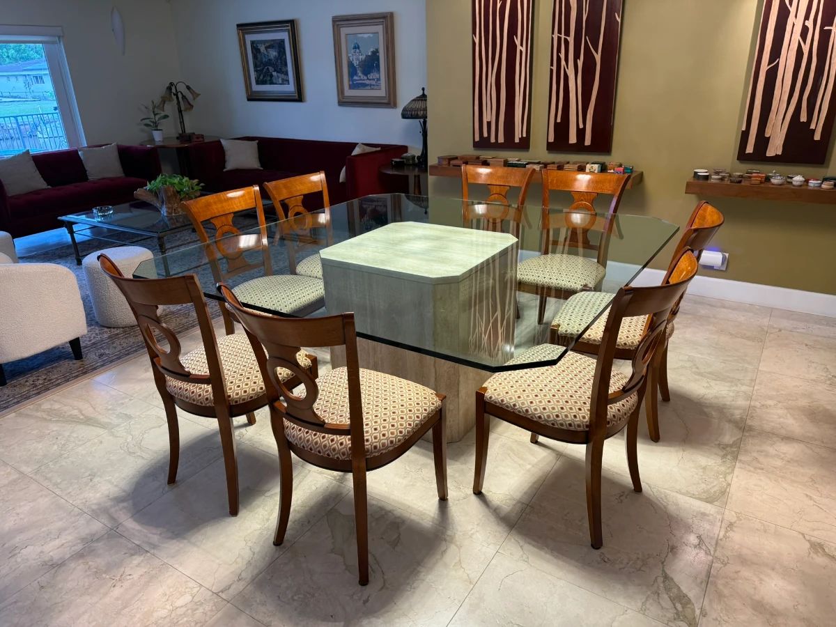 Stone Base Glass Dining Table