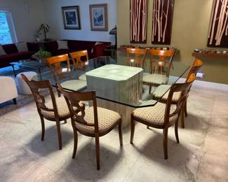 Stone Base Glass Dining Table
