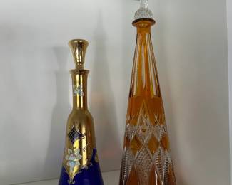 Cobalt Blue Decanter & Orange Crystal Decanter