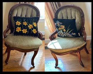 Antique Victorian parlor armchair set, Louis XV revival style