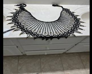 Vintage style beaded collar necklace, diamond and starburst pattern