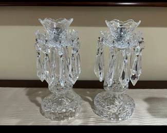 Waterford Crystal 10" Lismore Candlestick Lustres/Candelabras with Hanging Prisms