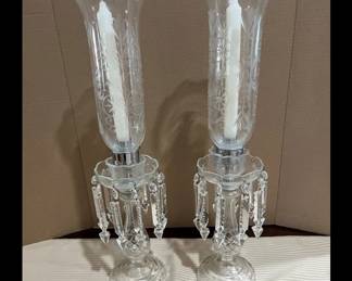 Baccarat Crystal "Medaillon" Luster Hurricane Candle Holders