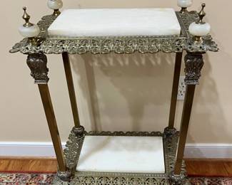 Antique Victorian 2-tier brass & onyx/alabaster plant stand