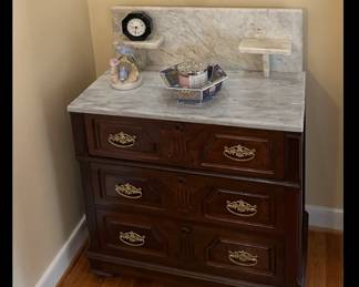 Victorian Era- Eastlake marble top commode chest