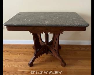 Eastlake- Parlor table -carved Walnut and Marble top
