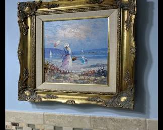 J. Miller signed Oil on canvas- Lady's on the beach