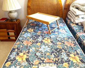 twin beds -- rattan headboards