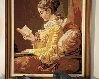 Hand stitched Needlepoint - Fragonard's "Young Girl Reading"