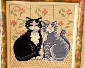 Framed needlepoint "Elsa Williams - Professor Malone and Sally"