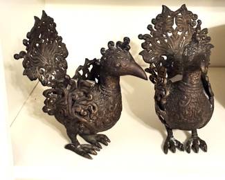 Vintage brass peacocks