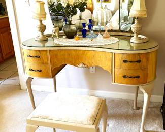 1930's "Wright-O" bleached walnut dressing table & bench