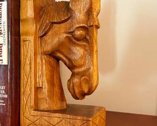 Monkey pod horse head bookends -