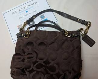 Authenticated Brown Fabric Coach Handbag