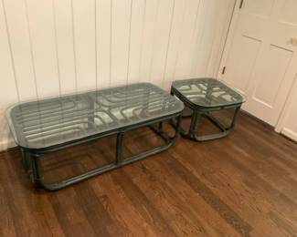 Vintage Glass Top Bamboo Tables