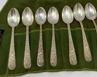 S. Kirk Sons 7pc Repousse Sterling Silver Teaspoon Set 176 Grams 6.3 Oz